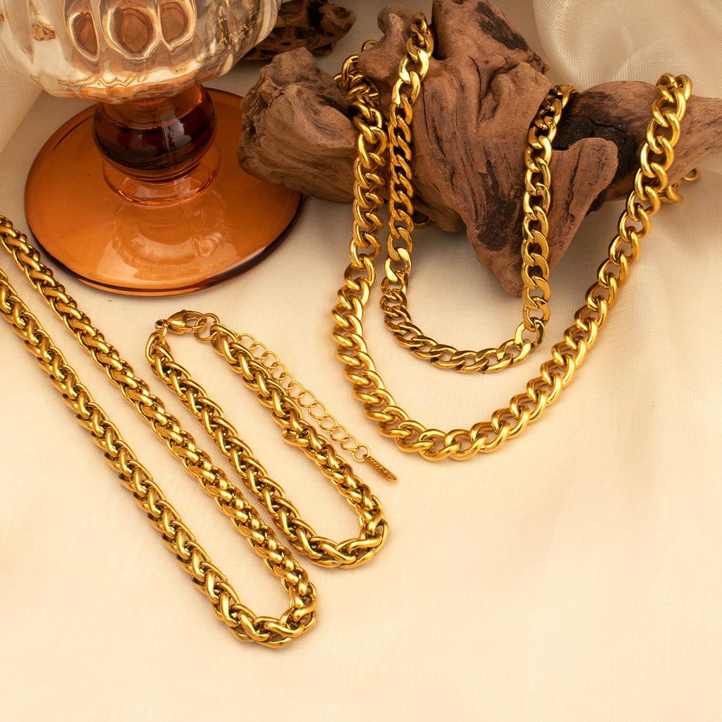 Stainless Steel Keel Chain Necklace Men'S Tide Titanium Steel Flower Orchid Chain Gold-Plated Stainless Steel Sweater Chain