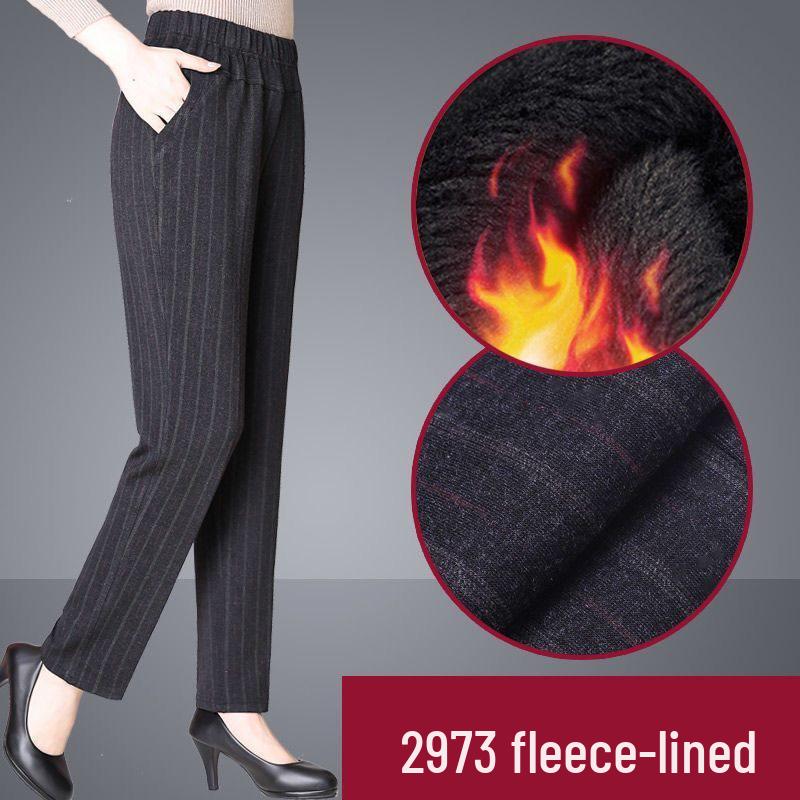 Women's High-Waist Thermal Trousers for Seniors - Loose, Straight-Leg, Warm Pants for Autumn/Winter