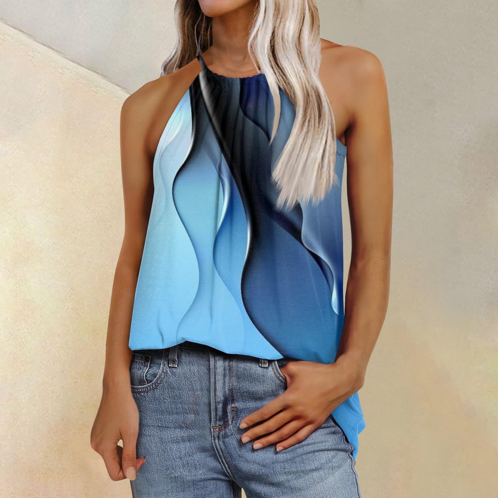 Женская модная повседневная футболка с регулируемыми бретелями без рукавов и принтом — фото 4