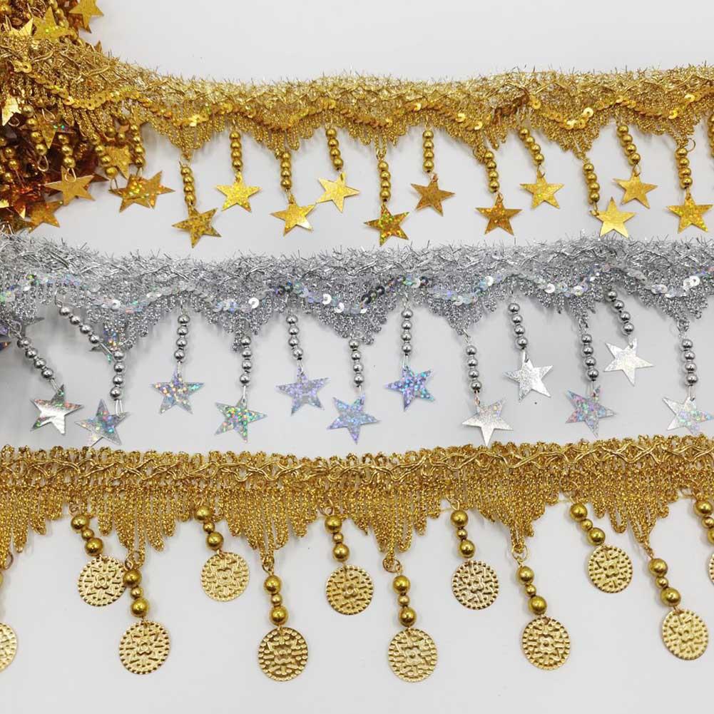 Lucky 10 Yards Rolls High Quality Gold Sequin Fringe Silver Spangle Tassel Fringe Dancing Sequin Beaded Tassel Various Color