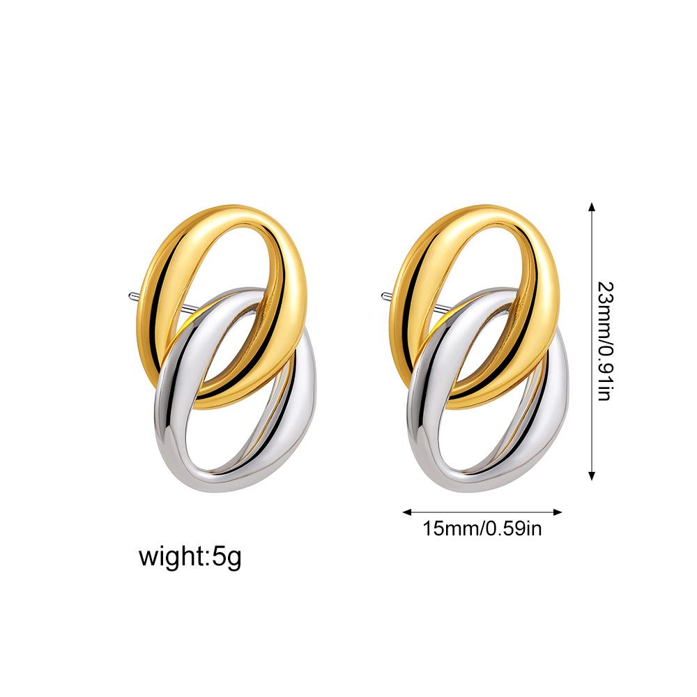 18K Gold and Silver Two-Color Electroplating Cross Double Ring Oval Geometric Stud Earrings Atmospheric Premium Sense Earrings
