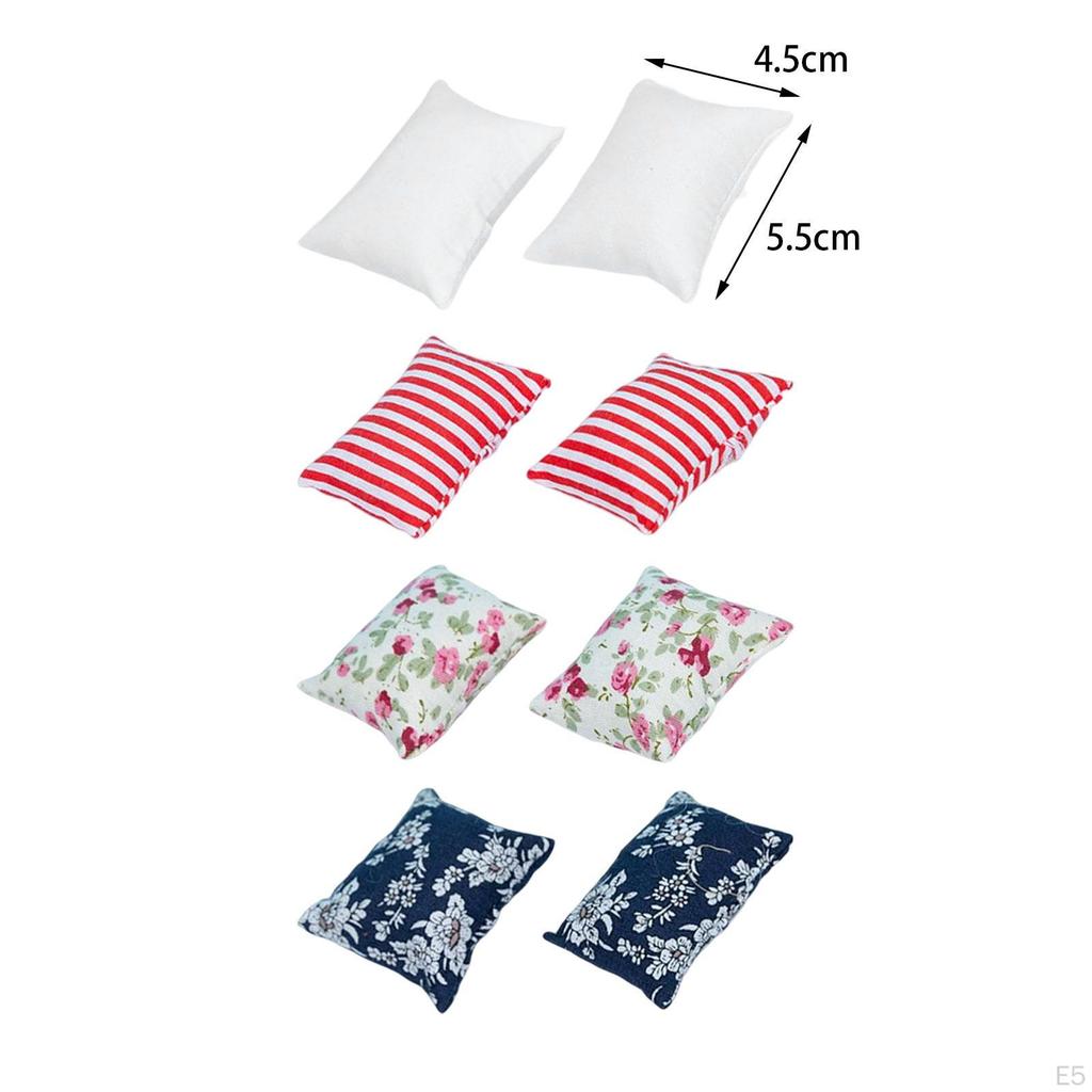 8 Pieces 1:12 Dollhouse Pillow,Simulation Life Scene Sofa Bed Accessories,Living Room Miniature