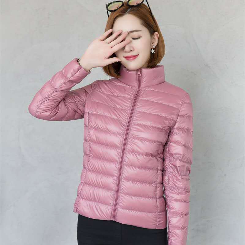 Autumn and winter new slim-fit short stand-up collar light down jacket women's jacket large size white duck down jacket women's