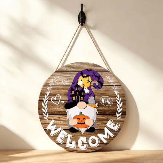 Rustic Wall Decor for Porch DIY Wooden Gnome Welcome Sign Front Door, Hanging Small Balcony with Lanyard, Decorative Plaque Farmhouse Home Entryway