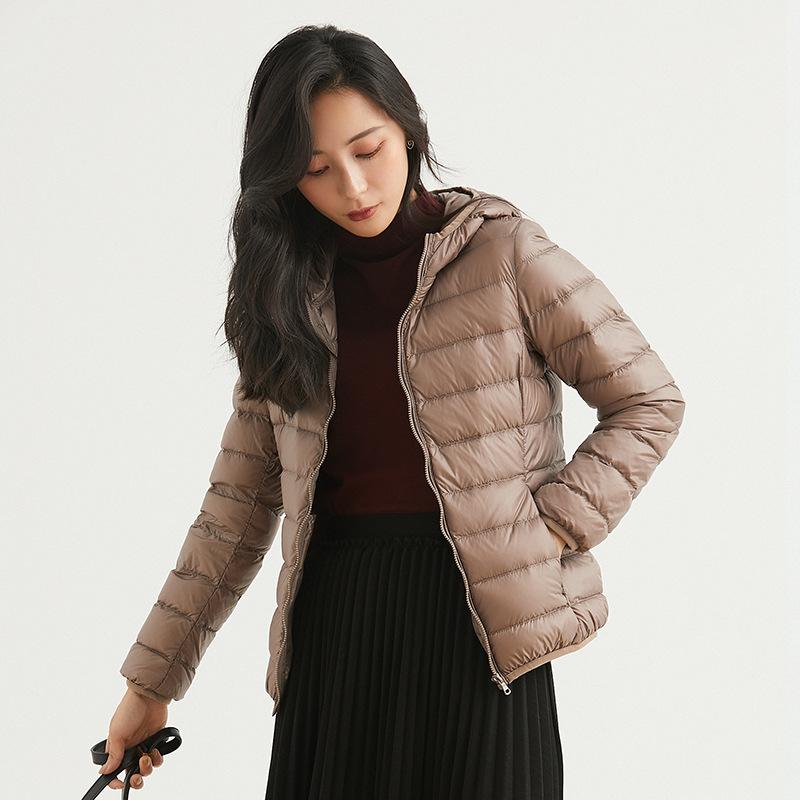 

МОДА Пара пуховиков 90% белый утиный пух мужской женский такой же легкий тонкий корейский вариант с капюшоном короткая осень-зима легкая куртка M