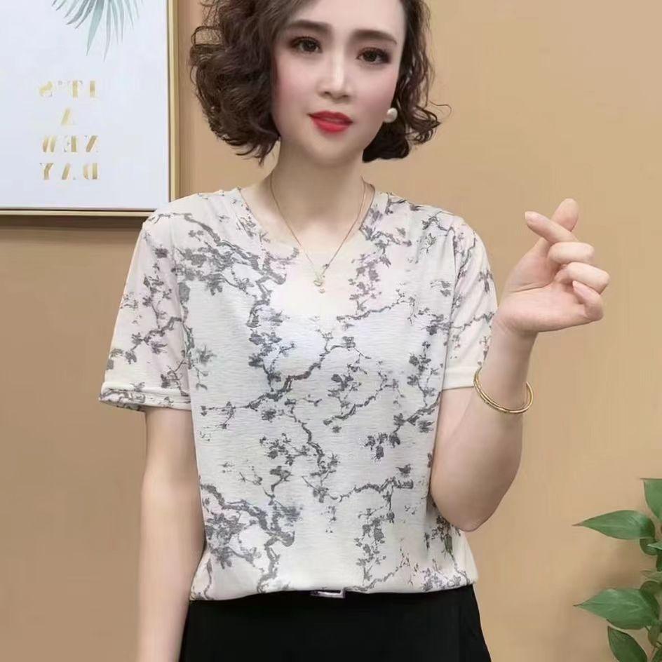 Sommer Neue Modische Dünne Rundhals Kurzarm T-Shirt Einfaches Damen Altersreduzierendes Kurzarmshirt Um Frauen Schlank zu Machen