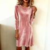 Women's Elegant Velvet Long Sleeve Neck Dress