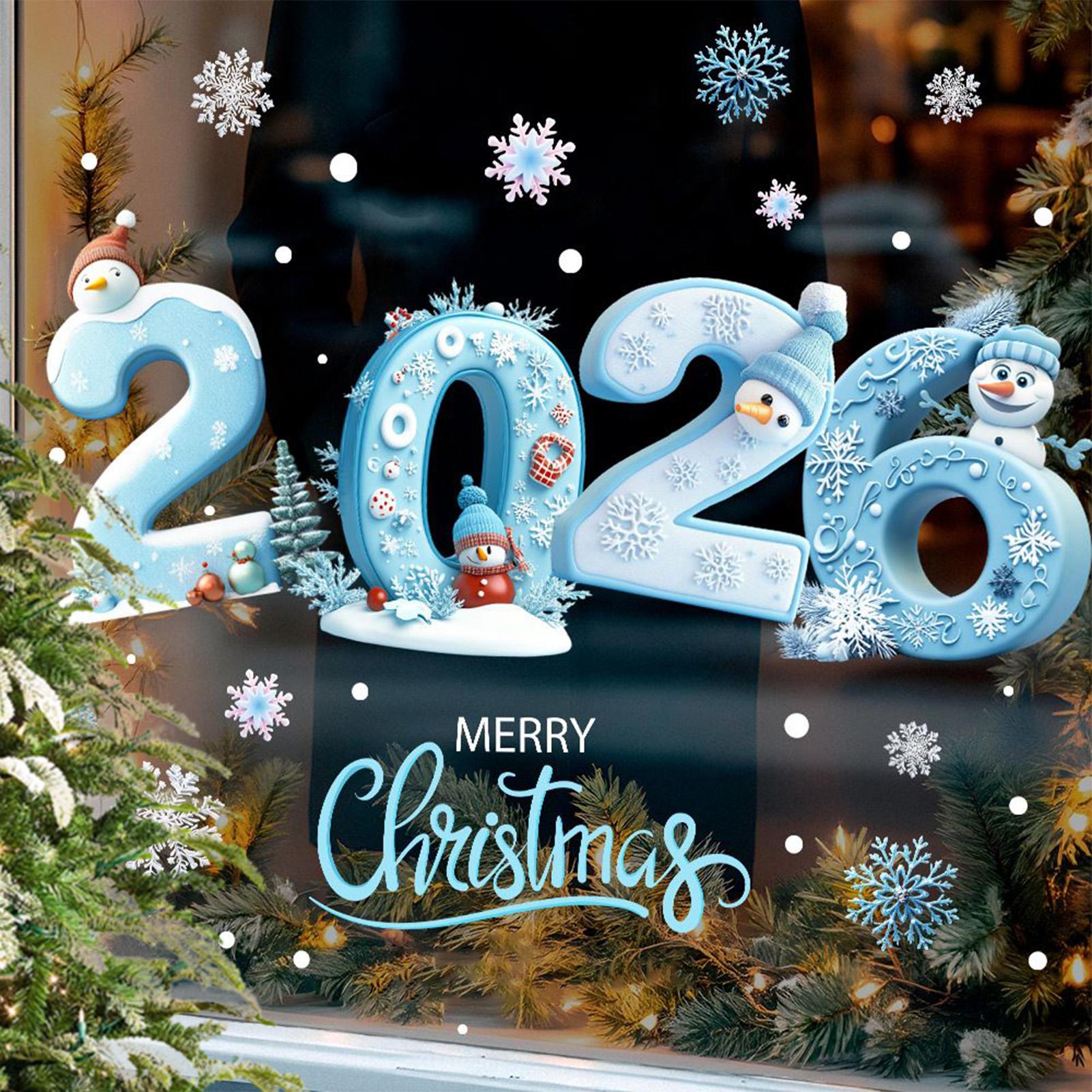 Winter Window Clings Snowflake Snowman 2026 Merry Christmas Stickers Reusable Static Window Glass Clings for Shop Restaurant CN