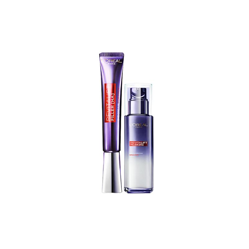 Loreal Paris Босейн Водная Эмульсия Укрепляющая, Омолаживающая с гиалуроновой кислотой набор для ухода за кожей - Фиолетовая Железная Линия Осветляющий Крем для Глаз набор из 2 предметов фиолетовый