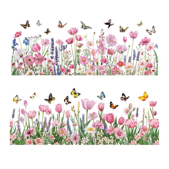 3 Pcs Flower Wall Decals Watercolor Wildflower Grass Butterflies Wall Stickers Peel And Stick Wall Art Decor for Girls Bedroom