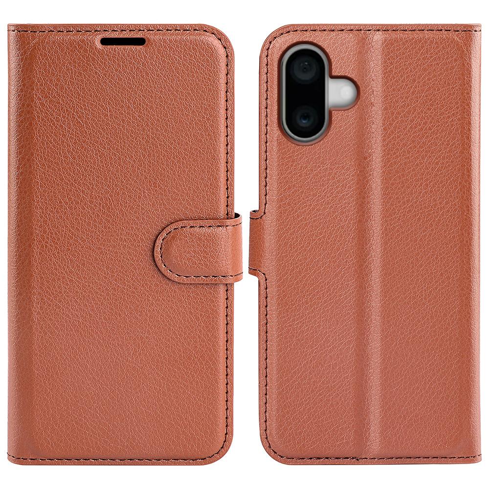 For iPhone 16 Wallet Case Litchi Texture Shockproof Leather Flip Stand Phone Cover