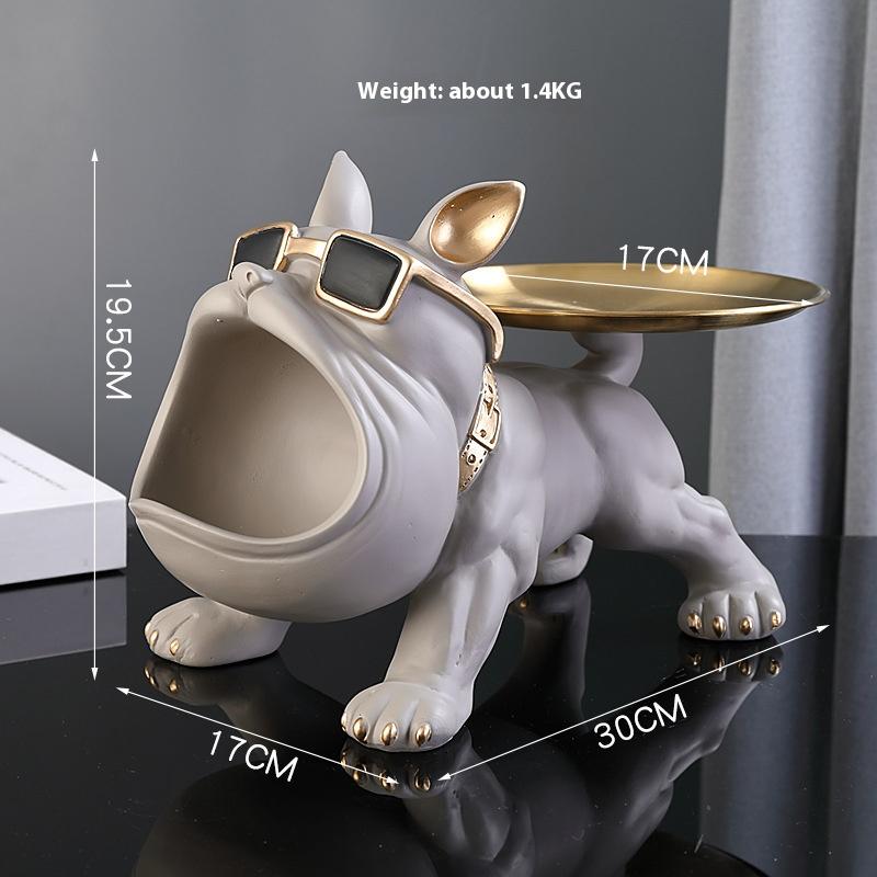 1 French Bulldog Artwork, Scandinavian Style Animal Statue Storage Tray for Candy Snacks Coins Fruit Jewelry Storage