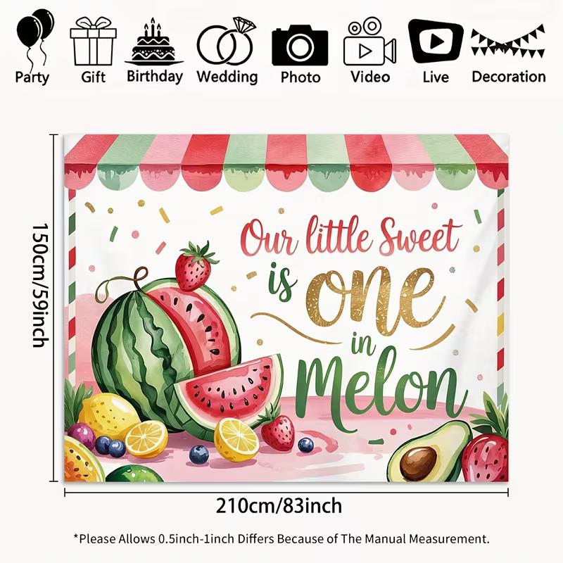 2D Watermelon First Birthday Backdrop for Summer Party Decor