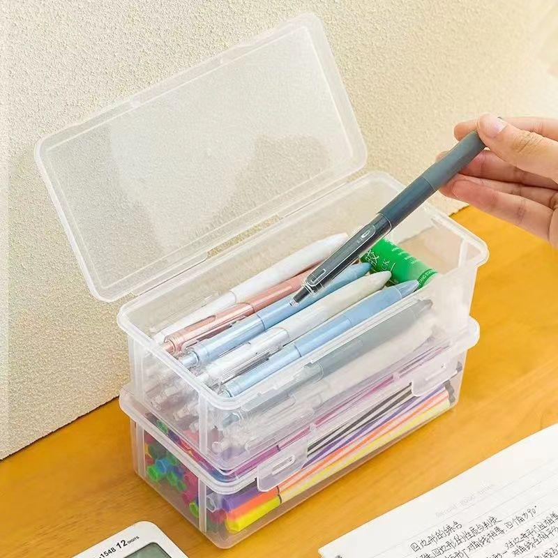 Transparent Large-Capacity Stationery Box with Lid for Colored Pencils, Crayons, and Sketching Supplies