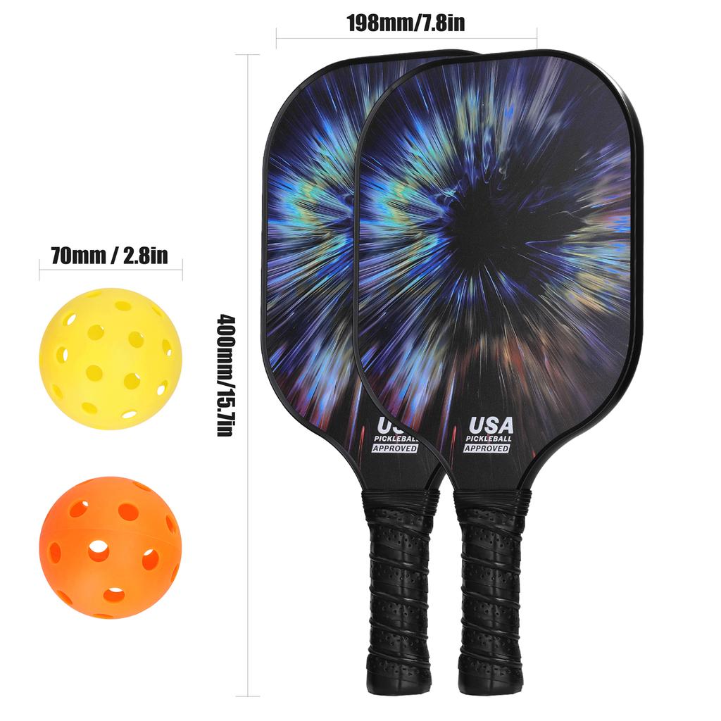 Fiberglas Pickleball Rackets Set Pickleball Paddle Set of 2 Rackets and 4 Pickleballs Balls