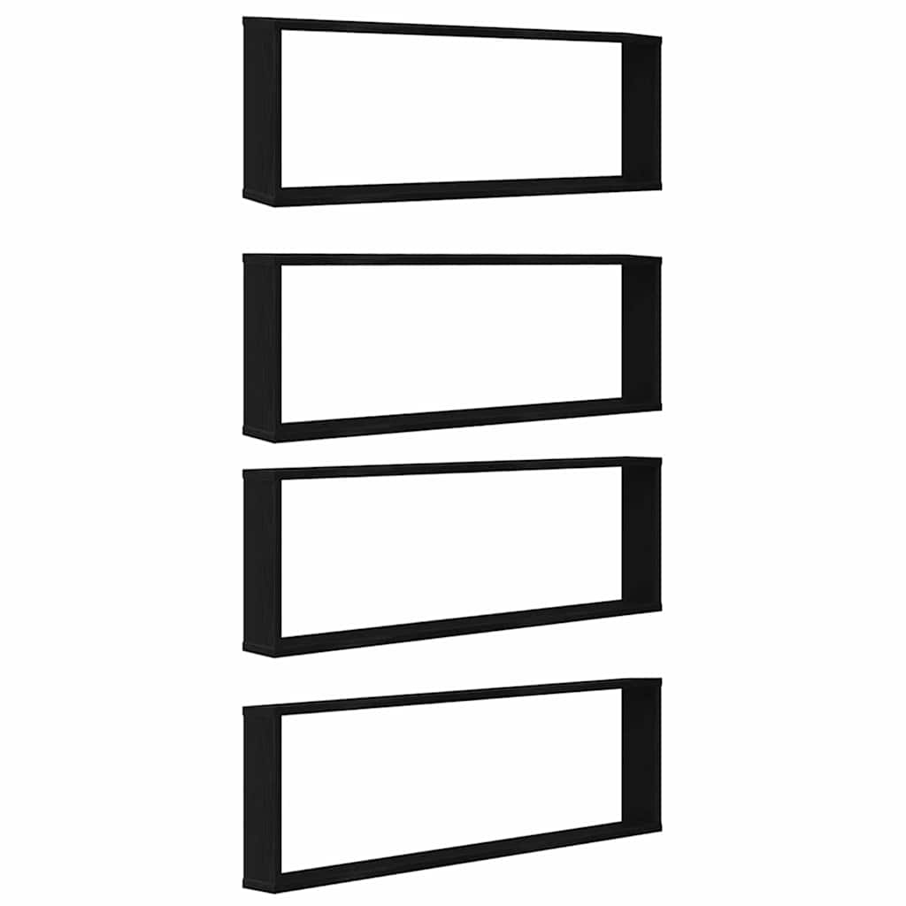 Cube Shelves Set of 4 Black Oak Effect 100 x 15 x 30 cm