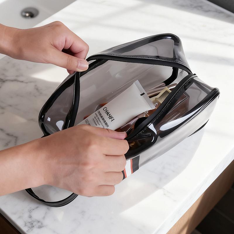Portable Transparent PVC Makeup Bag - Large Capacity Skincare and Lipstick Storage