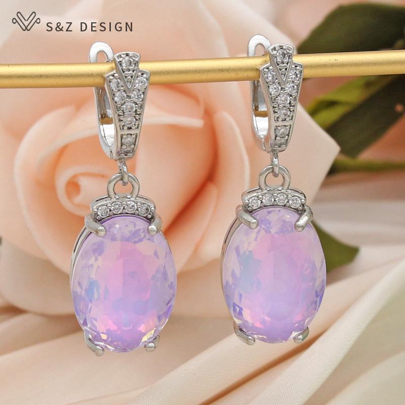 

Модные большие красочные овальные серьги с кристаллами с кубическим цирконием для женщин, свадебные ювелирные изделия цвета розового золота