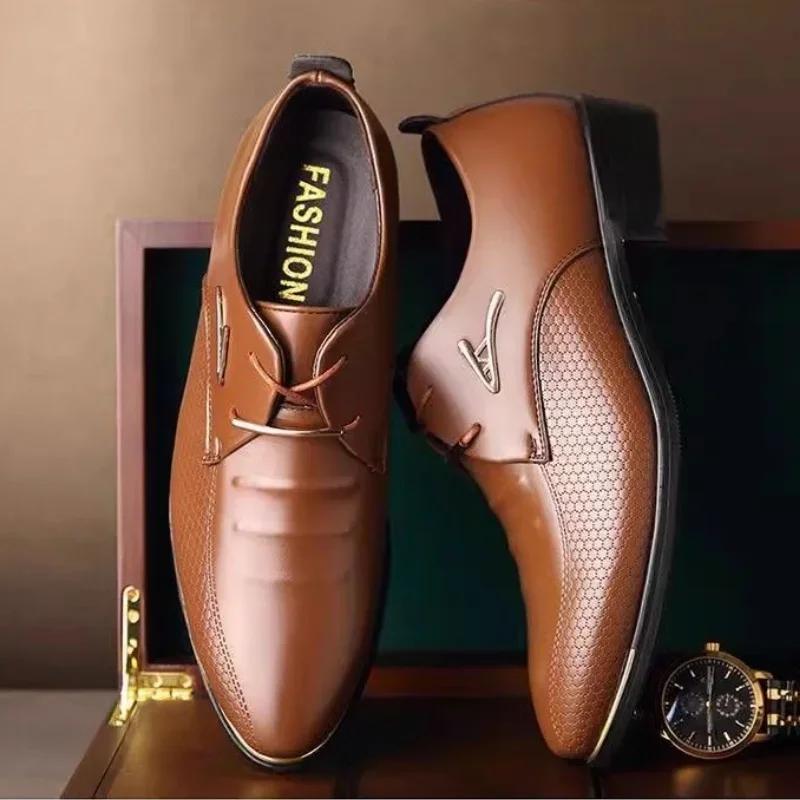 FashionPointed Toe Brown Dress Shoes Man Black Social Shoe for Men Italian Cheap Clearance Legitimate Leather 39 High Quality Fashion