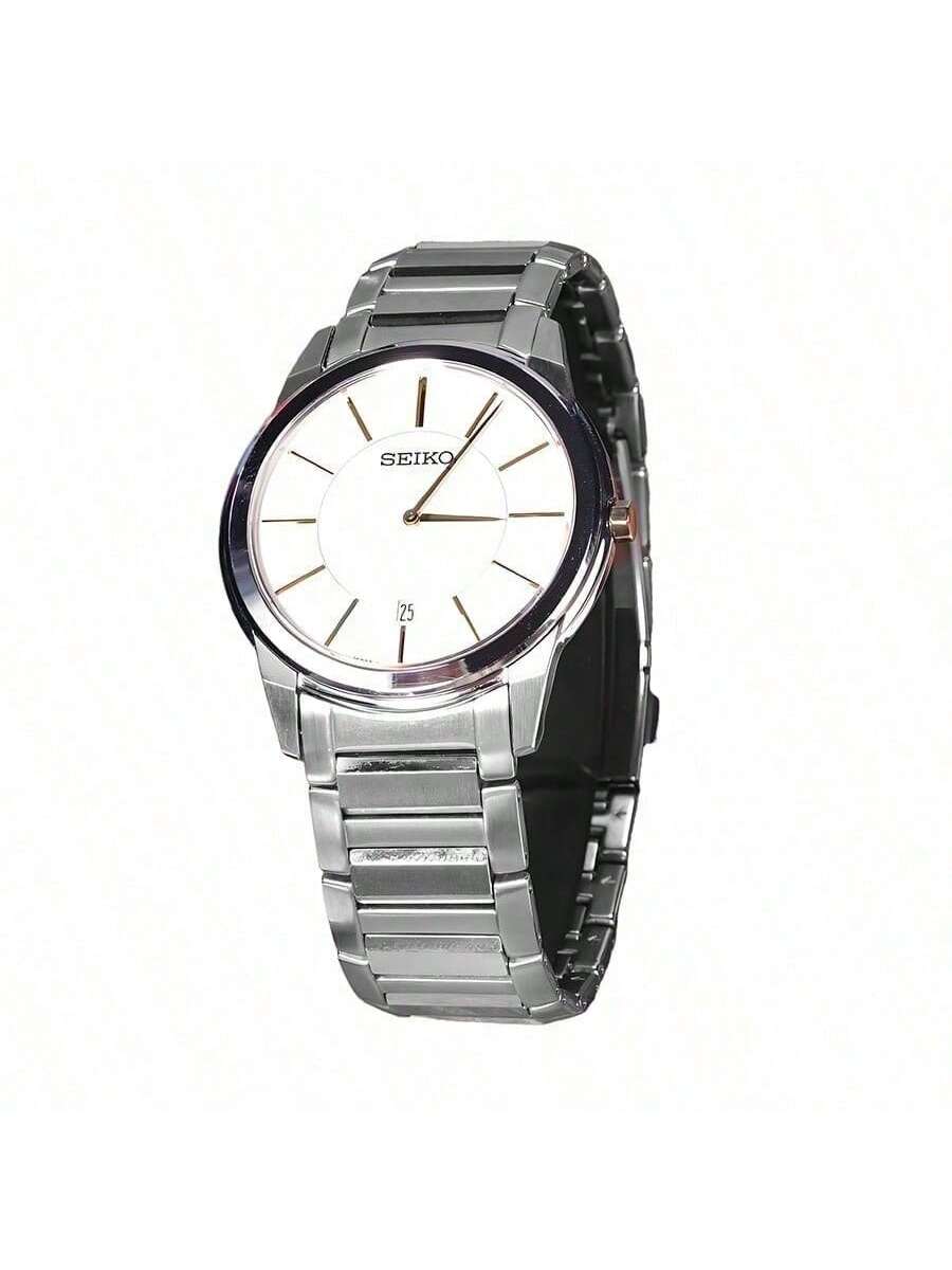 

КВАРЦЕВА ПАРА SKP371J1 Чоловічий кварцовий годинник - Білий круглий циферблат Золотий ремінець Відображення дати SKP371J1 срібний