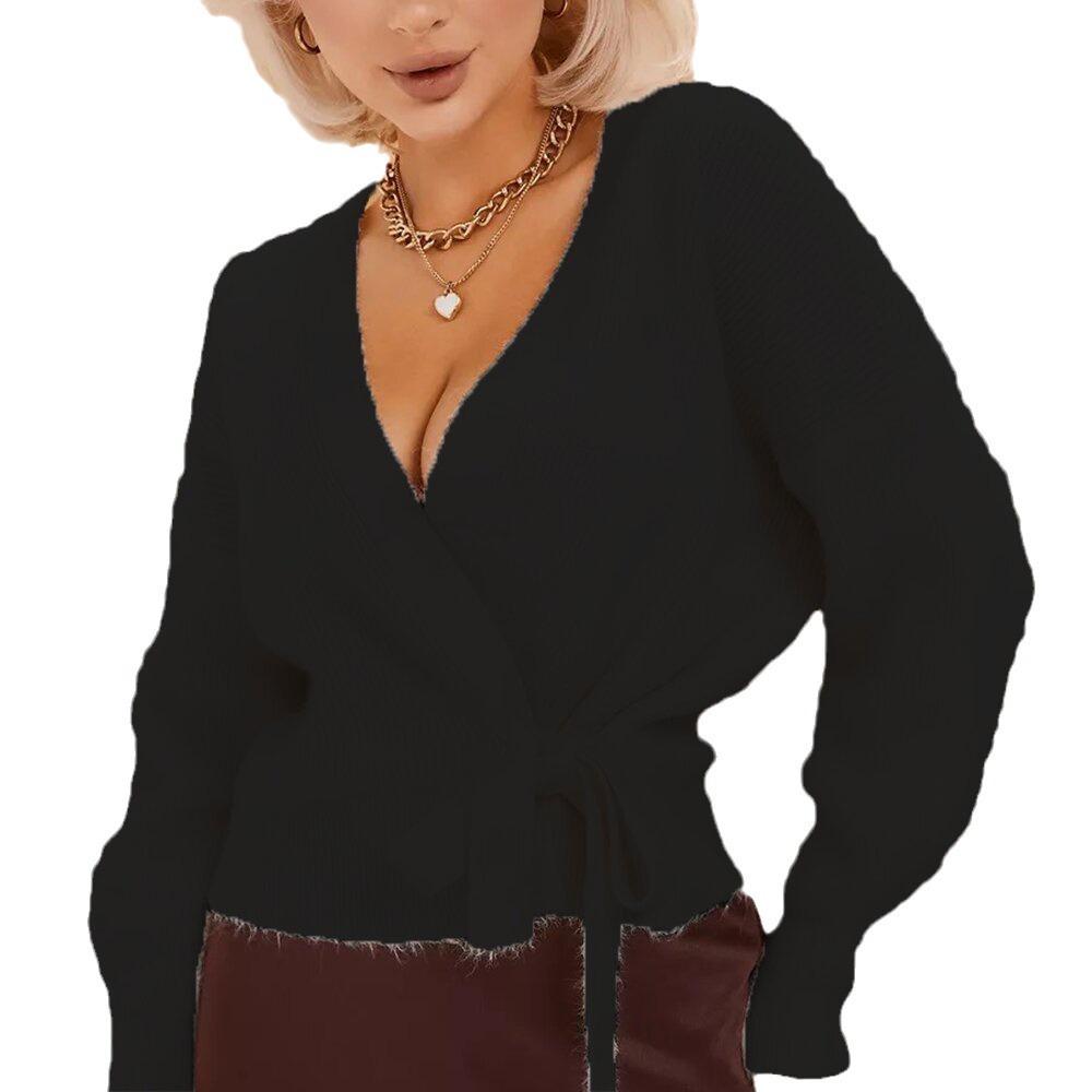 2026 Fall Sexy V-Neck Tie-Up Knit Cardigan - Flattering European & American Women's Coat