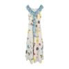 Women's French V-Neck Floral Sling Dress - Fairy Style Summer Resort A-line, High Waist, Long and Slimming