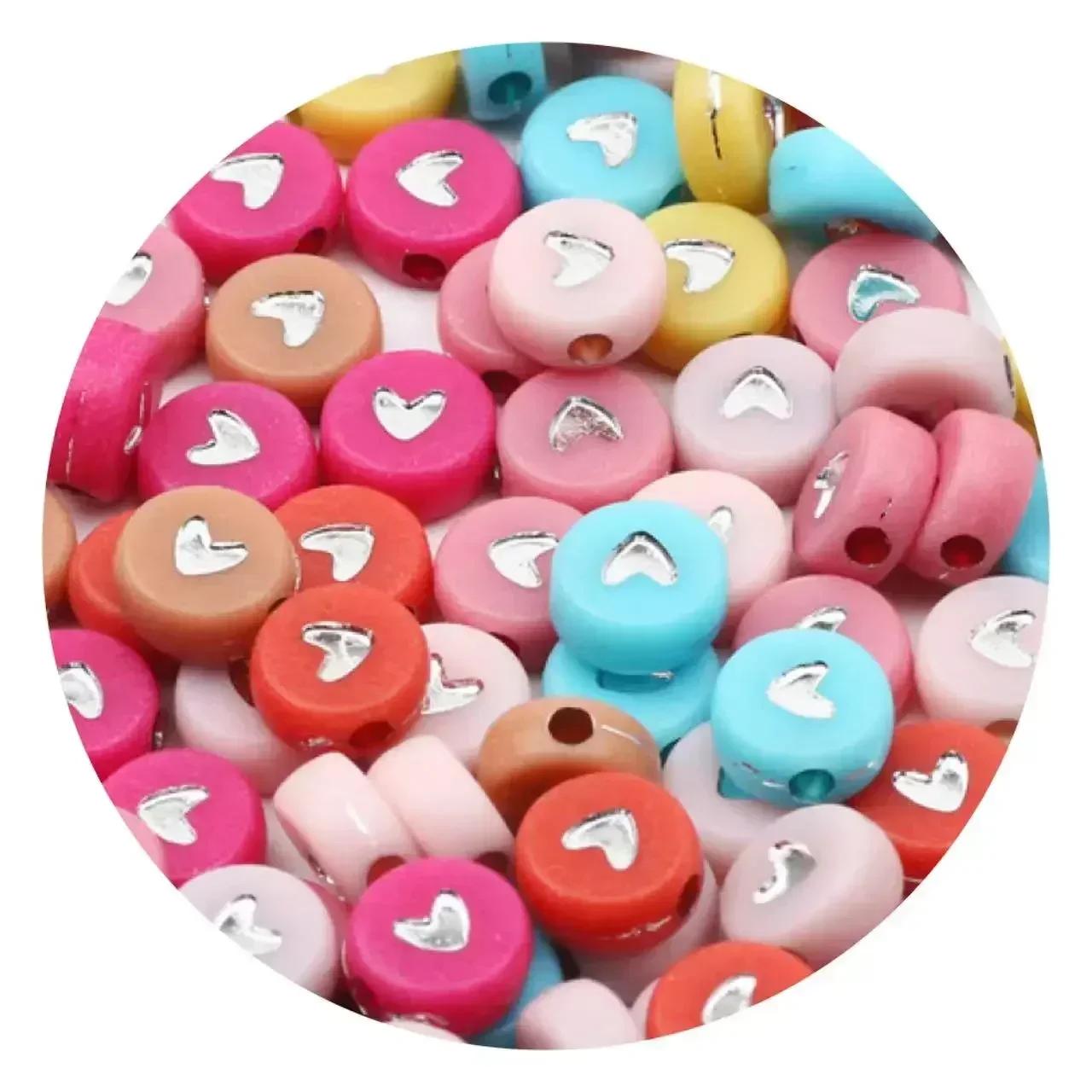 

100/200/300/500 шт. акриловые круглые плоские бусины в форме сердечек для изготовления украшений своими руками аксессуары для браслетов 4x7 мм 100PCS