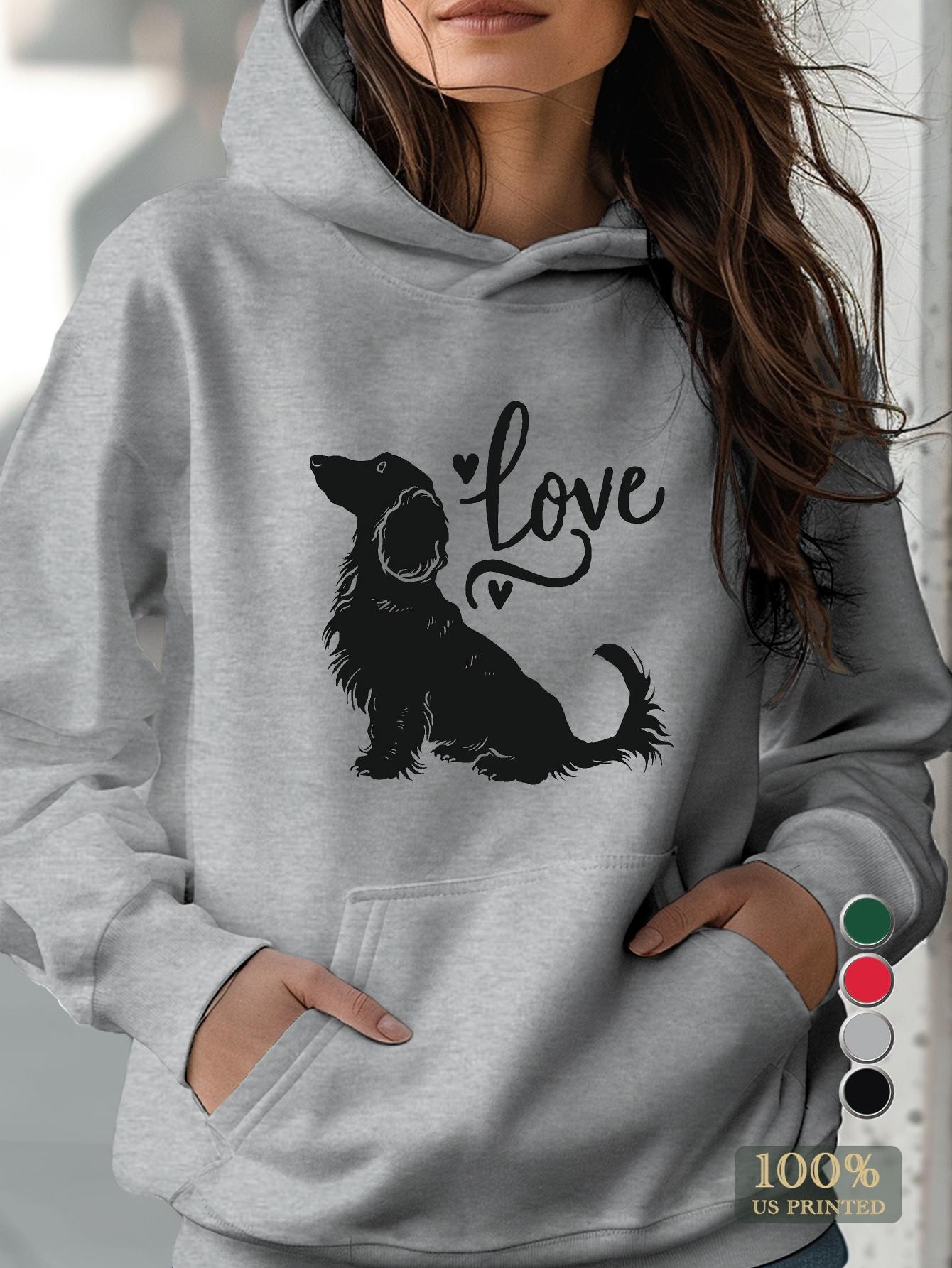 

Женские худи с силуэтом таксы и надписью «Love» XXL серый