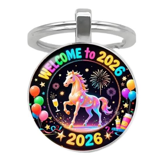 Year of Horse Keychain 2026 Zodiac Design Compact Good Luck Key Chain Pendant with Bells Metal Frame Holiday Decoration