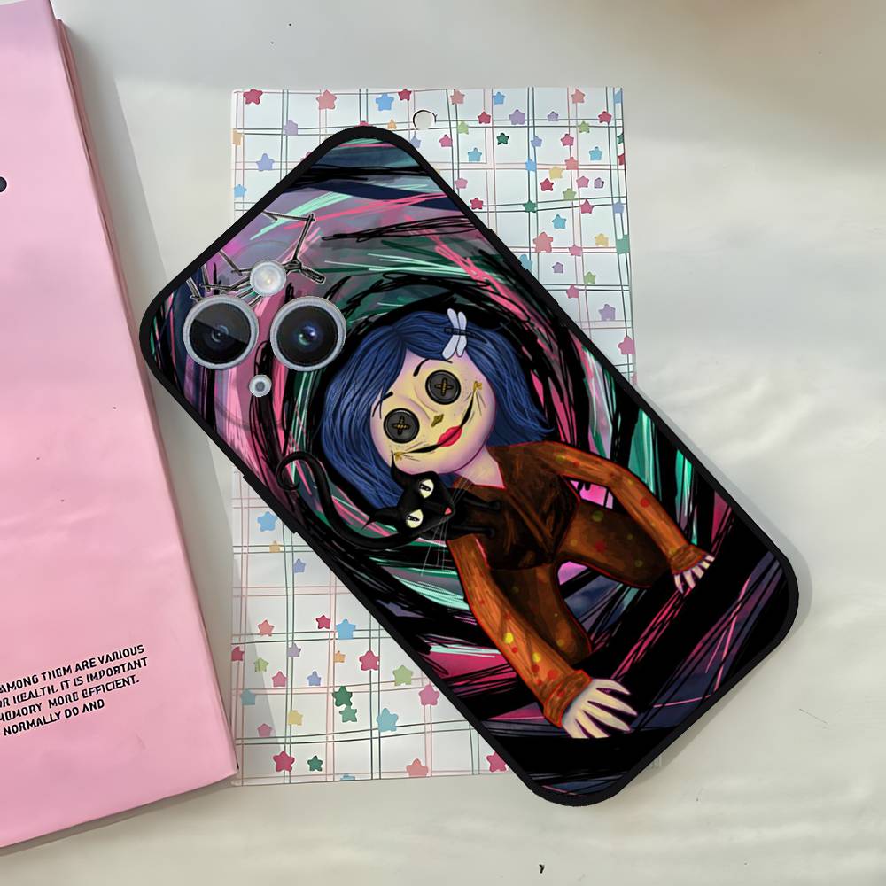 Anime C-coraline Phone Case For IPhone 1716 15 14 13 Pro Max 11 12 Mini X Xs XR Black Silicone Cover