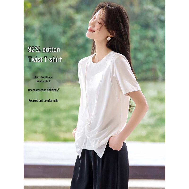 

Mo Han Yi Mei Women s Knot Design Fake Two-Piece Casual T-Shirt S