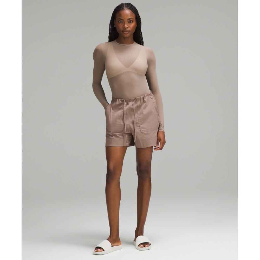 

Lululemon Wundermost Nulu Mesh Long Sleeve Crewneck Bodysuit Taupetastic XS