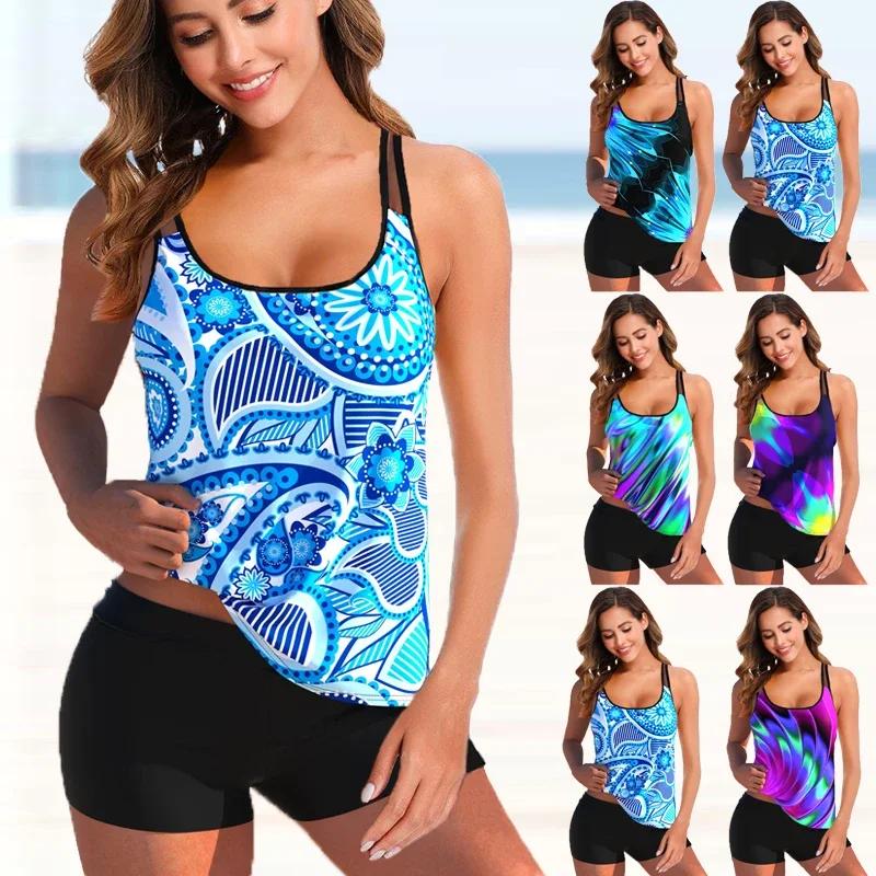 Women's Beachwear Blue Teardrop Halter Women's Tankini Swimsuit Two Piece Bikini Set Beachwear S-5XL