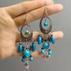 Vintage New Chinese Bohemian Turquoise Tassel Long Earrings Ethnic Vacation Accessories For Women