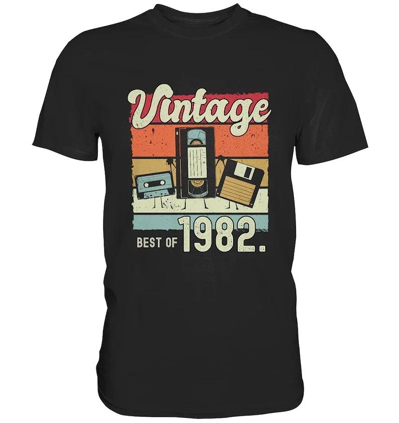 Vintage 40th Birthday 40 Years 1982 Retro Cassette Tape Video Cassette Floppy Tshirt TShirt Husband Wife Shirt Streetwear S