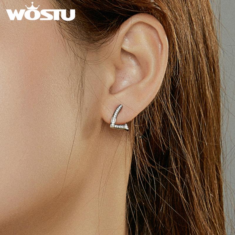 WOSTU 925 Sterling Silver Earrings for Women Shine Zircon Geometric Hypoallergenic Silver Earrings