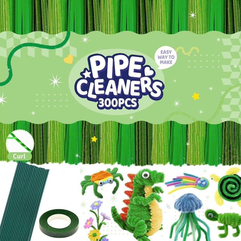 321 Pcs Pipe Cleaners Craft , 300pcs Colorful Pipe Cleaners , for DIY Flower Making Kit with 20pcs Flower Stems, 1pc Tape