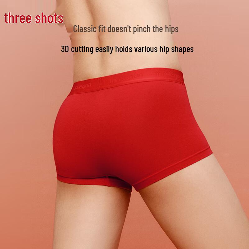 ThreeGun Men's Lucky Red Cotton Antibacterial Boxer Briefs 3-Pack Gift Set