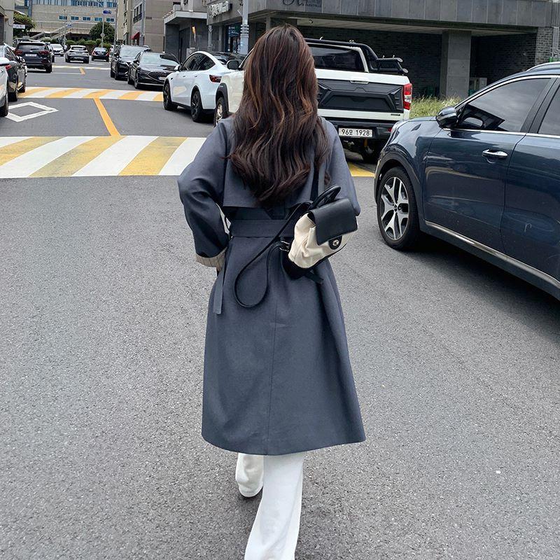 Windbreaker Women's New Style Korean Atmosphere Gray Waist Mid-length Spring and Autumn Work Coat Top Outerwear