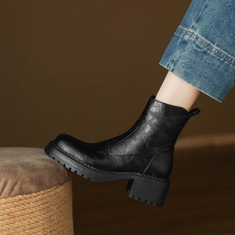 Krazing Pot Microfiber Winter Round Toe Modern Platform Size 33 Boots Size 43 Thick Bottom Women Ankle Boots