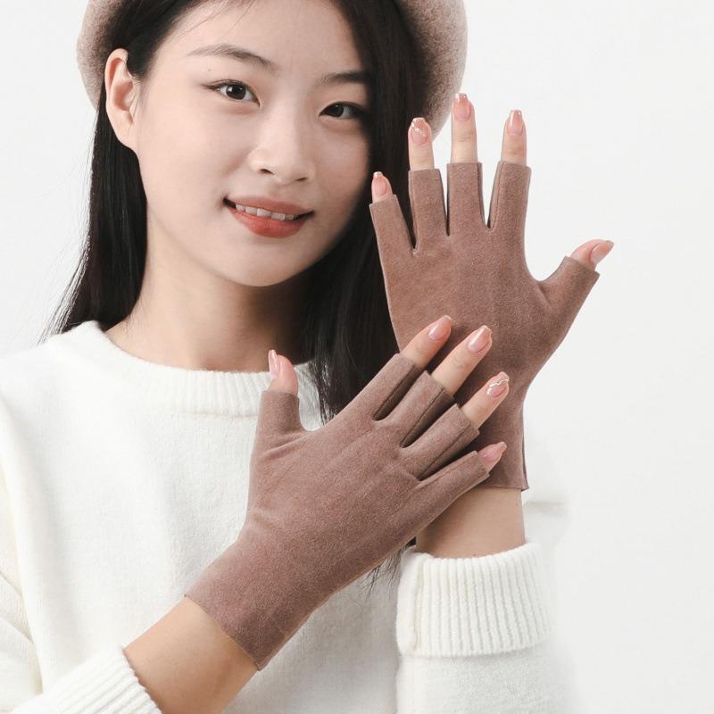 German velvet gloves women's winter half-finger gloves woolen emollient and warm thin half-finger keyboard student gloves