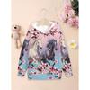 Vêtements Cool pour Filles Équestres Animaux Impression 3D Automne Sweats à Capuche Manches Longues Amples Légers Sweat Confortable Vêtements pour Enfants