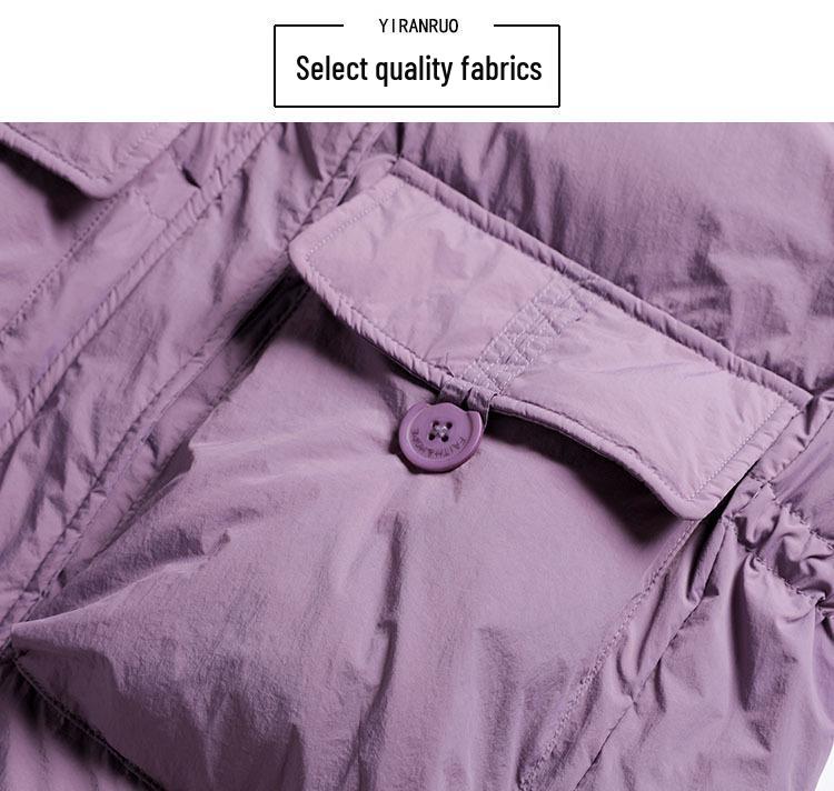 2024 Women's Mid-Length White Duck Down Hooded Winter Coat