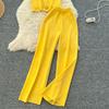 Summer Women Knitted Sweater Tracksuit Sleeveless Big Gold Button Tank Vest Tops and Wide Leg Pant Two Piece Set