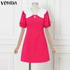 VONDA Dámské letní šaty s kontrastní barvou klopy, vázáním na uzel, s krátkým rukávem