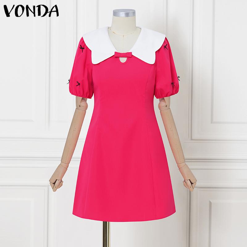 VONDA Dámské letní šaty s kontrastní barvou klopy, vázáním na uzel, s krátkým rukávem