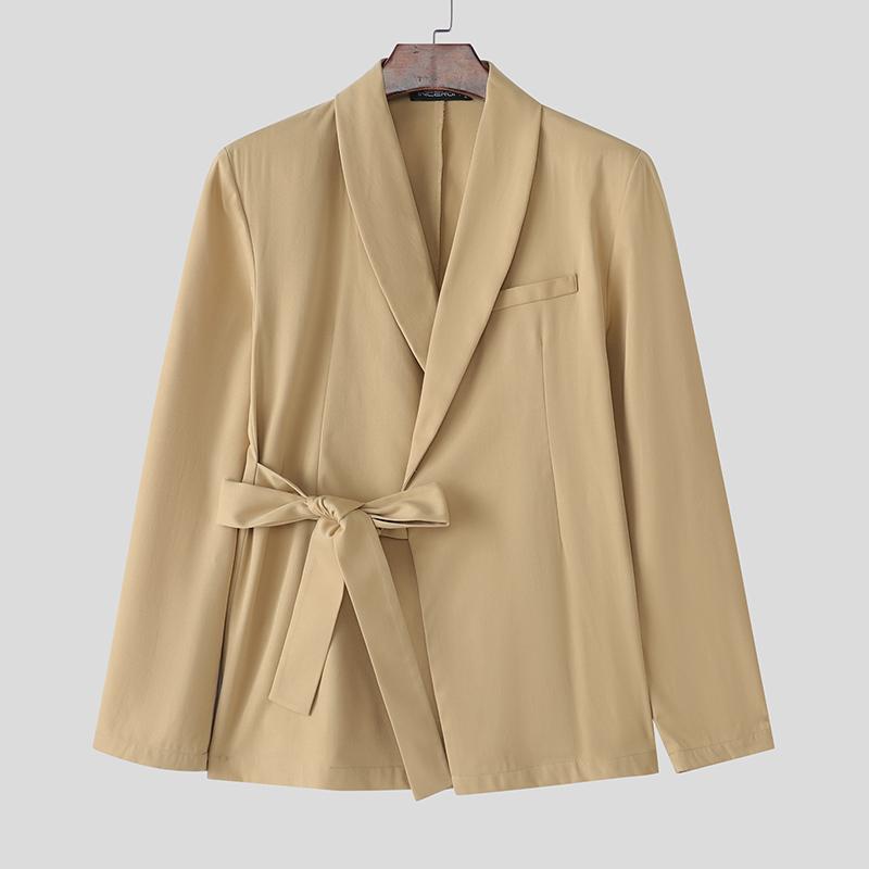 

INCERUN Мужской Блейзер с лацканами, длинными рукавами, шнуровкой по бокам, повседневный, свободный, тонкий, оверсайз 4XL