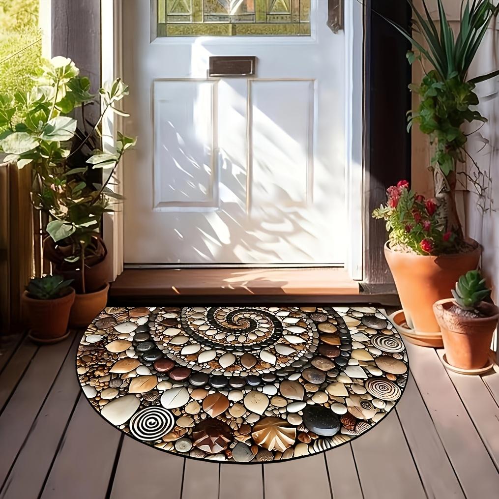 [Colorful Welcome Mat] Non-slip Colorful Pebble and Shell Welcome Mat | Easy-to-clean, Semi-circular, Suitable for Indoor/outdoor Use