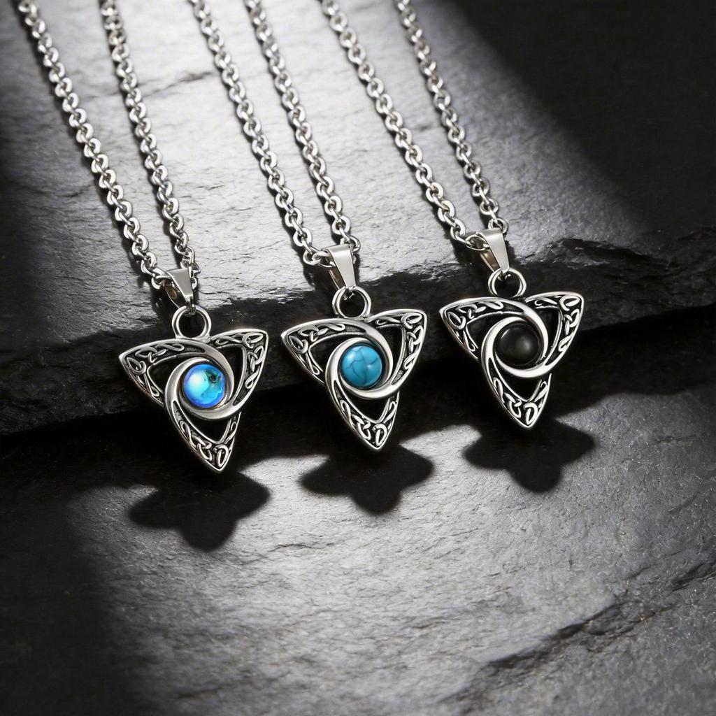 Stainless Steel Men's Retro Necklace with Star Moon Turquoise Pendant (PN-2111)