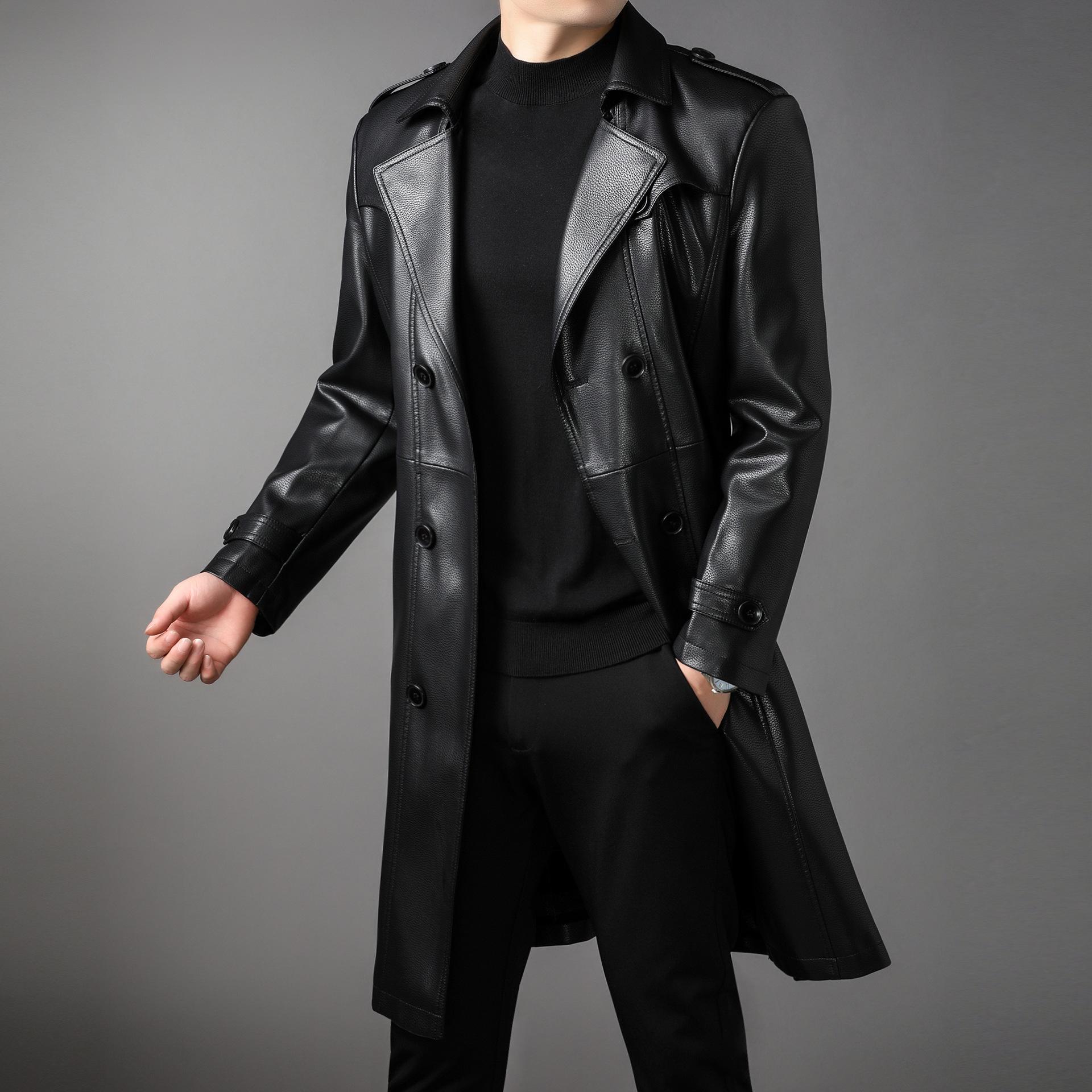 

Осенние и зимние пальто из натуральной кожи, ветровки из овчины, кожаные пальто средней длины с воротником для молодых и средних мужчин 4XL